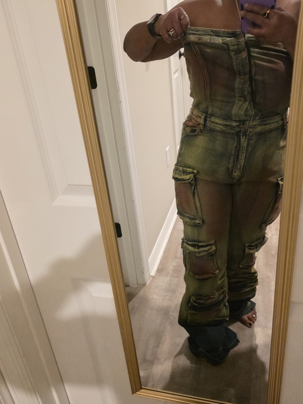 Daisy Olive Green Distressed Cargo Jeans - Relaxed Fit